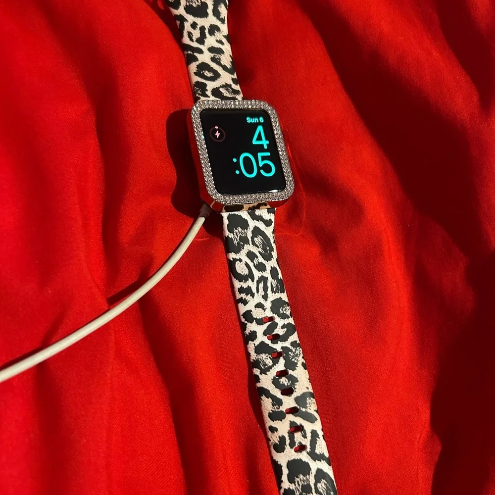 Leopard Print Apple Watch Band with Rhinestones hardly used Apple Watch